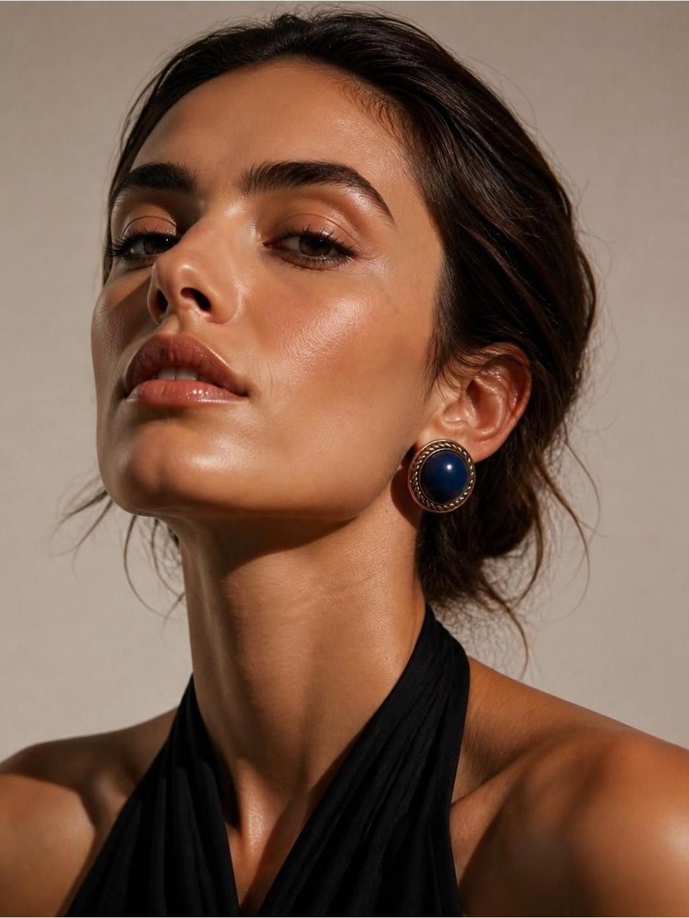 Vintage Navy Blue Round Rope-Edge Stud Earrings
